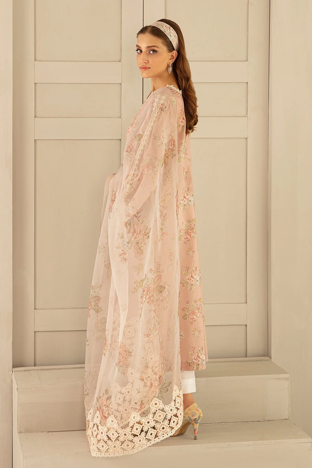 Pink Printed Floral Lawn Dress
