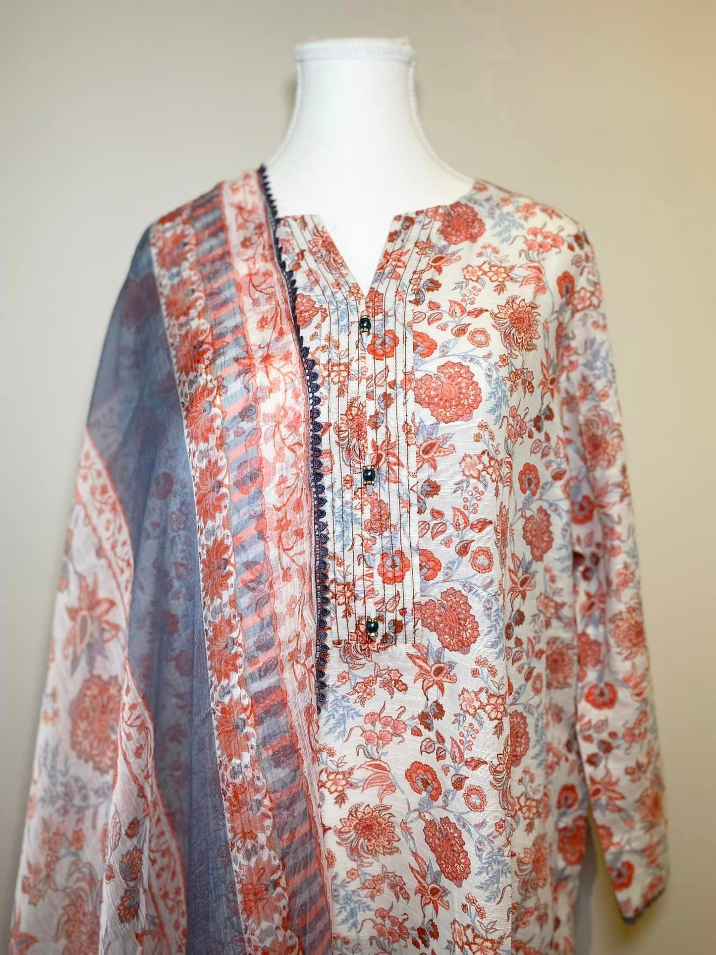 2 Piece | Khaadi Floral Print with Coral Dupatta