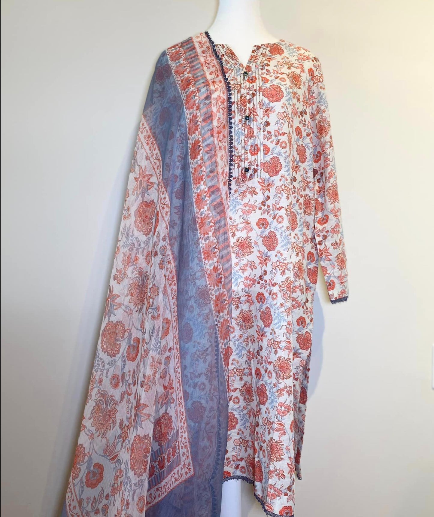 2 Piece | Khaadi Floral Print with Coral Dupatta