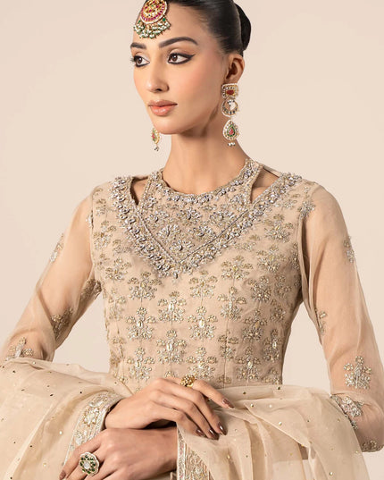Maria B | Beige Organza Hand Embellished Lehenga