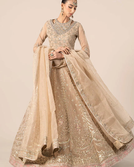 Maria B | Beige Organza Hand Embellished Lehenga