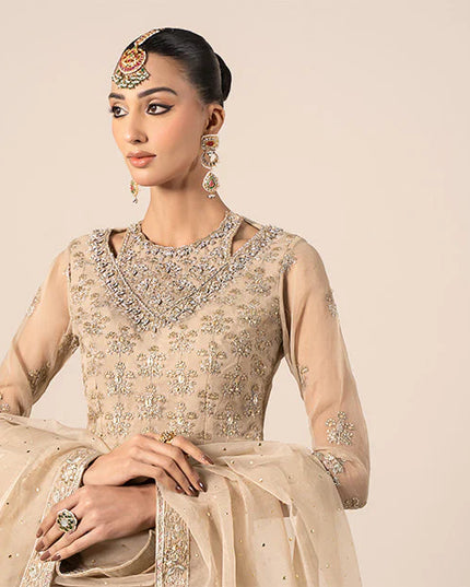 Maria B | Beige Organza Hand Embellished Lehenga