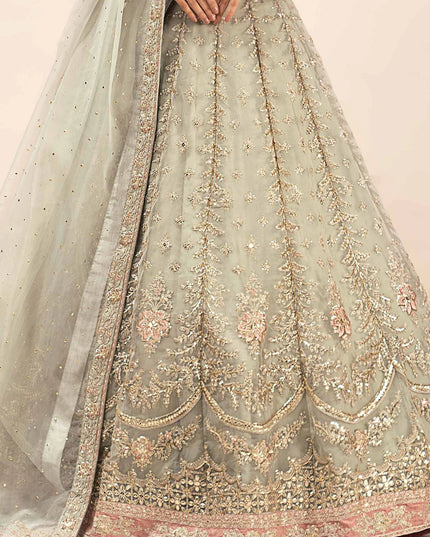 Maria B | Ice Blue Organza Hand Embellished Lehenga