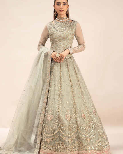 Maria B | Ice Blue Organza Hand Embellished Lehenga