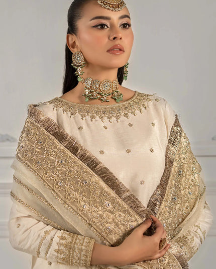 Maria B | Off White Embroidered Raw Silk Gharara