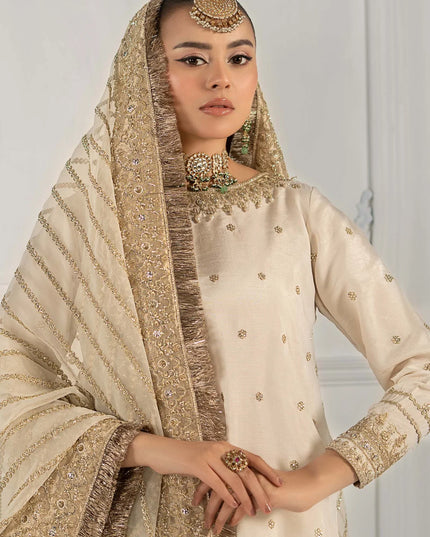 Maria B | Off White Embroidered Raw Silk Gharara
