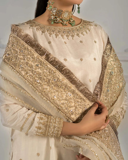 Maria B | Off White Embroidered Raw Silk Gharara