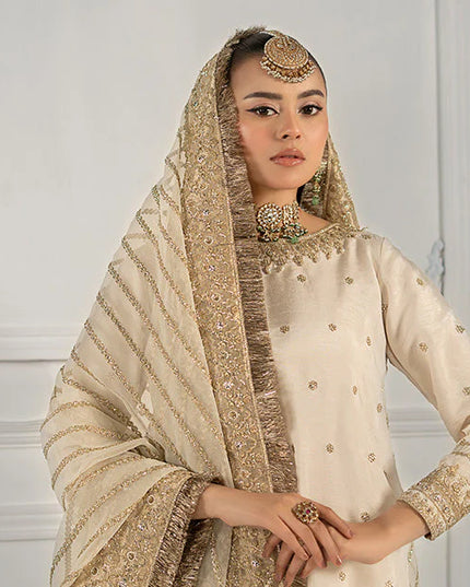 Maria B | Off White Embroidered Raw Silk Gharara
