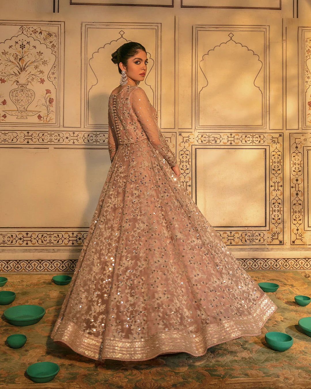 Faiza Saqlain | Embellished Zari Net Pishawas Churidar Dress