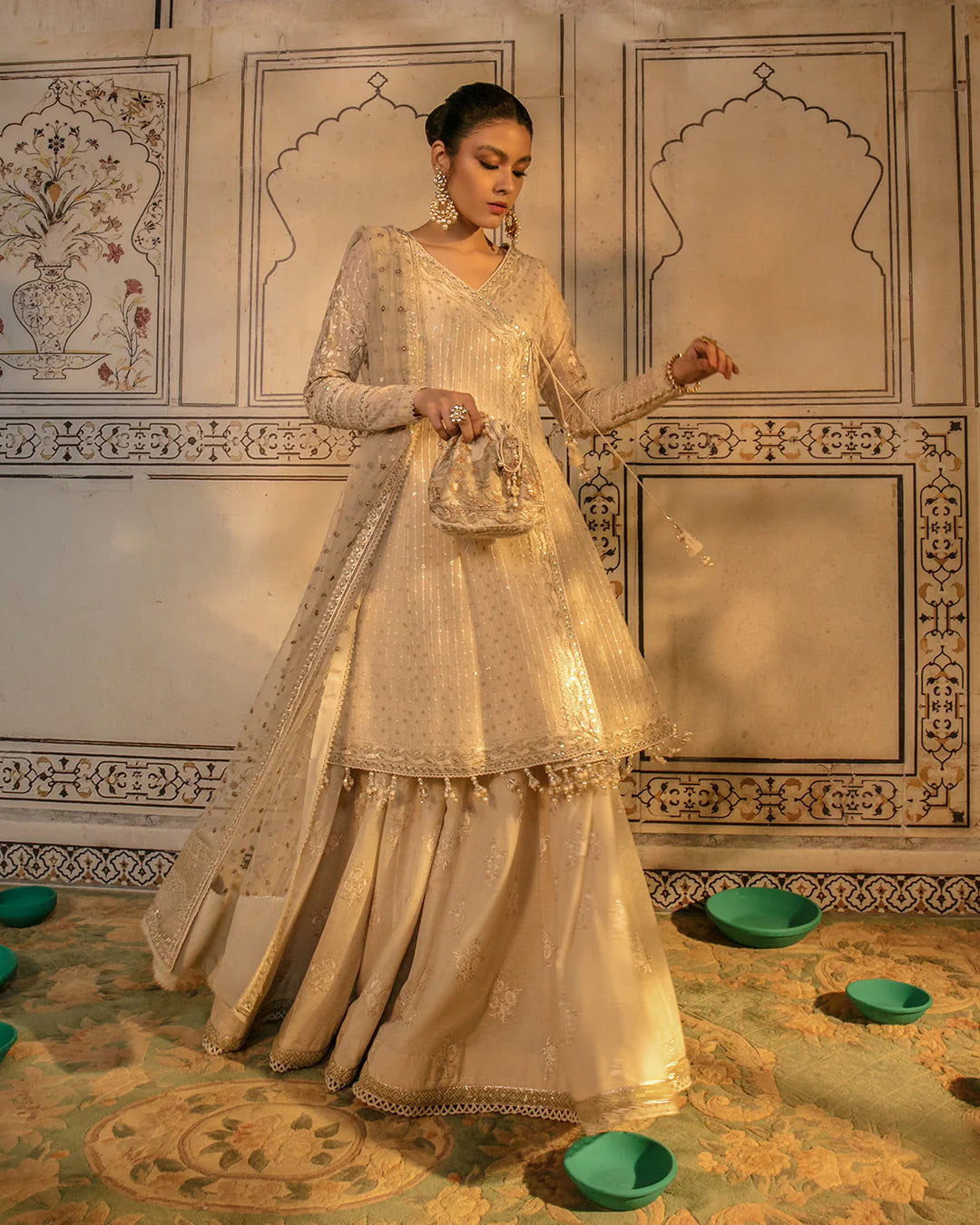 Faiza Saqlain | Embroidered Karandi Angrakha Sharara