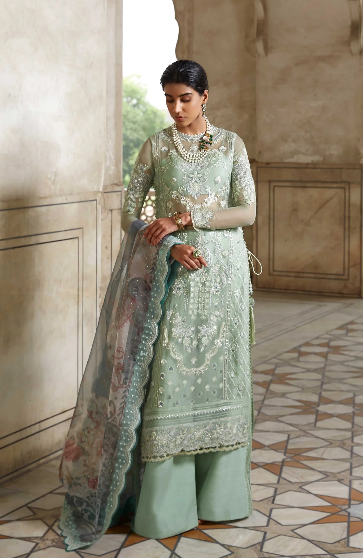 Gulbano | Organza Embroidered Long Shirt