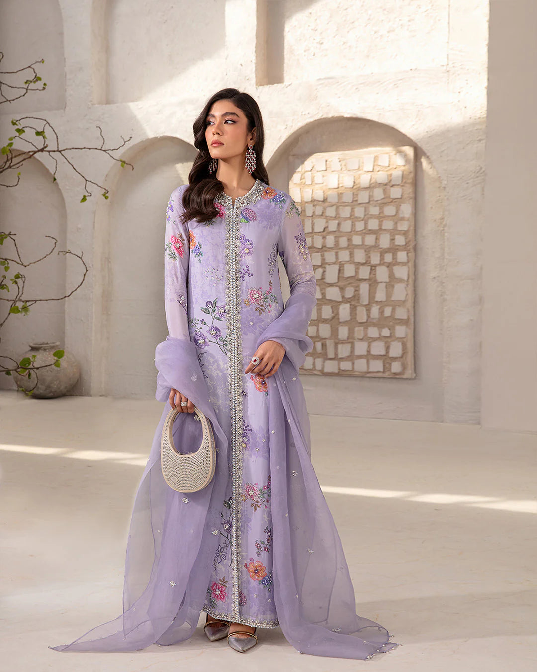 Faiza Saqlain | Lilac Silk Embellished Shirt Silhouette