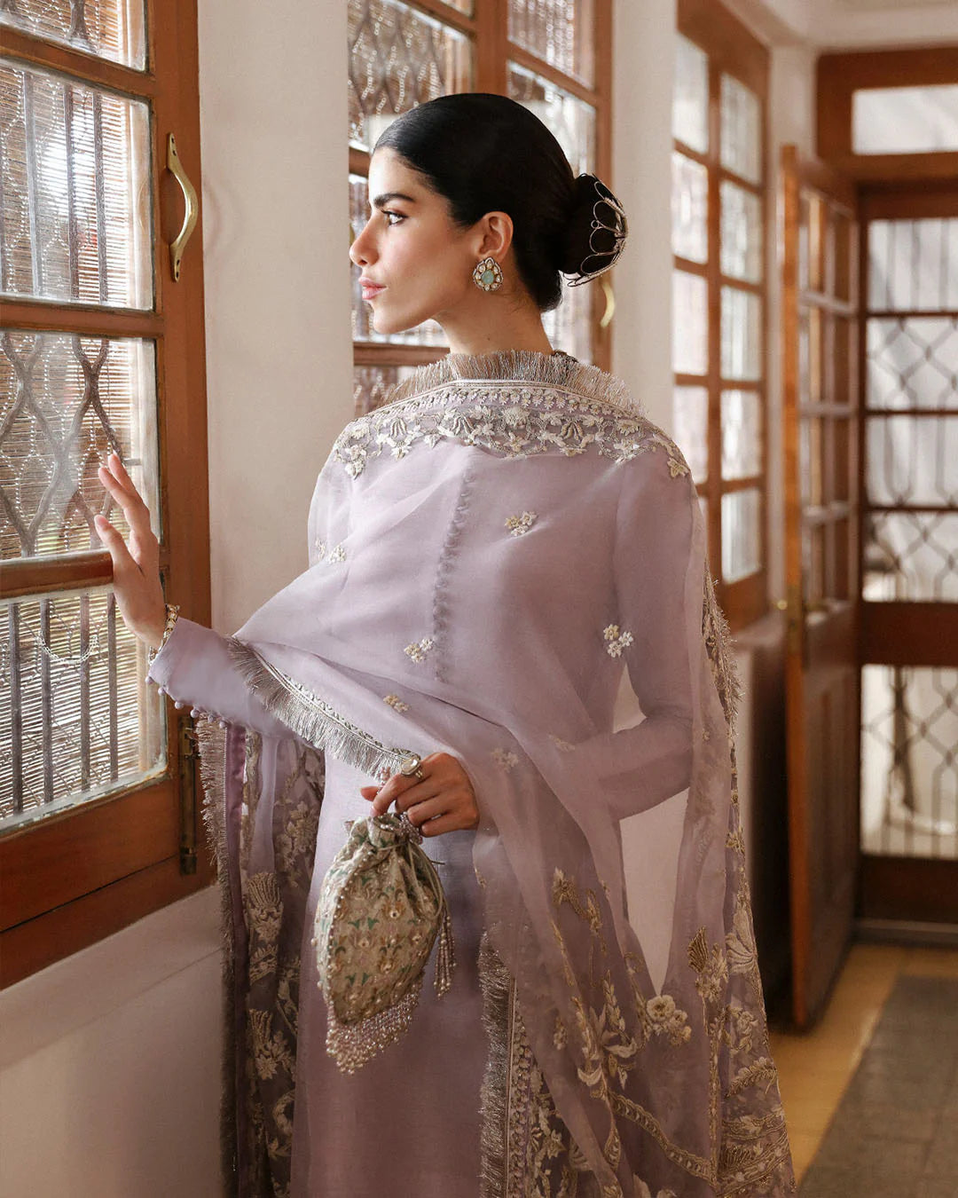 Faiza Saqlain | Lilac Raw Silk Embroidered Suit