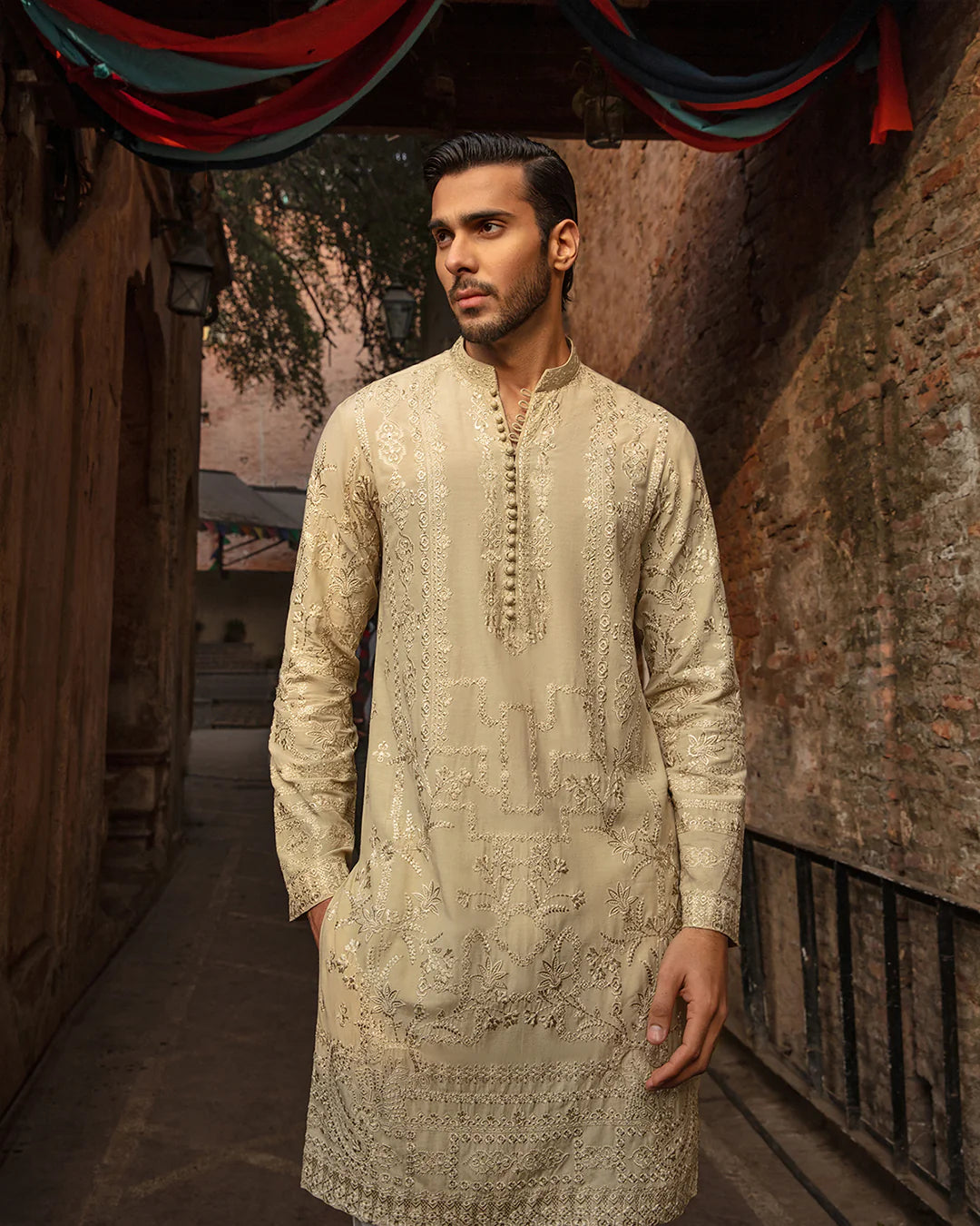 Faiza Saqlain Pastel Yellow Embroidered Karandi Kurta