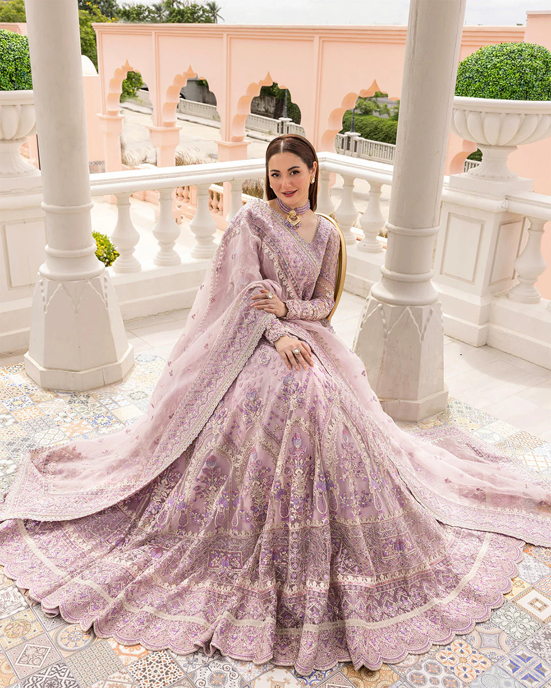 Faiza Saqlain | Lilac Net Embroidered Embellished Lehenga Choli