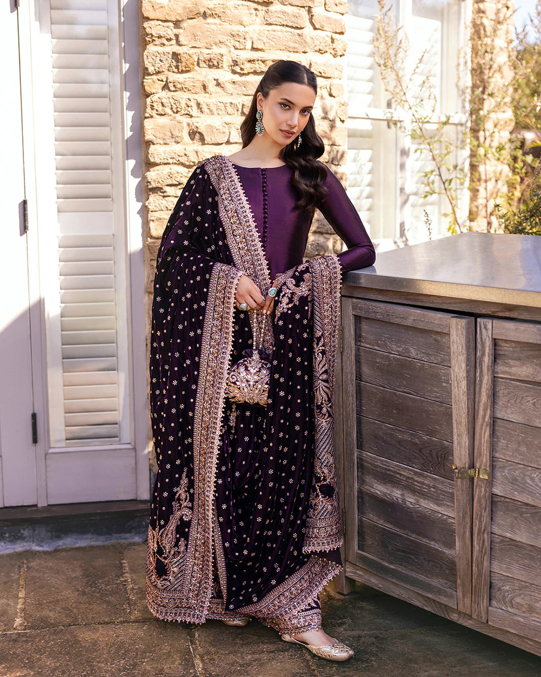 Faiza Saqlain | Dark Plum Silk Embroidered Suit