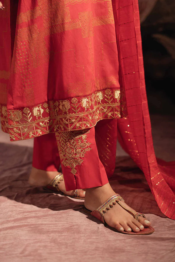 Women's Red Printed Suit