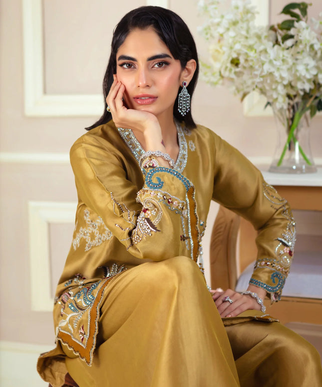 Awira | Gold Jacket Embroidered Embellished Farshi Shalwar Suit