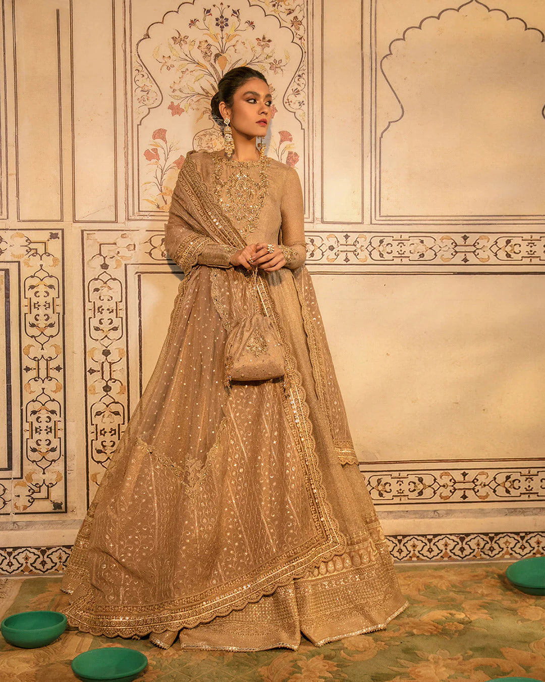 Faiza Saqlain | Embellished Zari Net Pishawas Churidar Dress