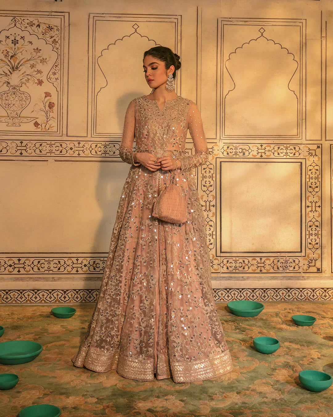 Faiza Saqlain | Embellished Zari Net Pishawas Churidar Dress