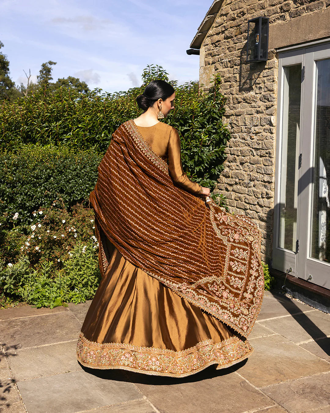 Faiza Saqlain | Copper Brown Silk Embroidered Pishwas