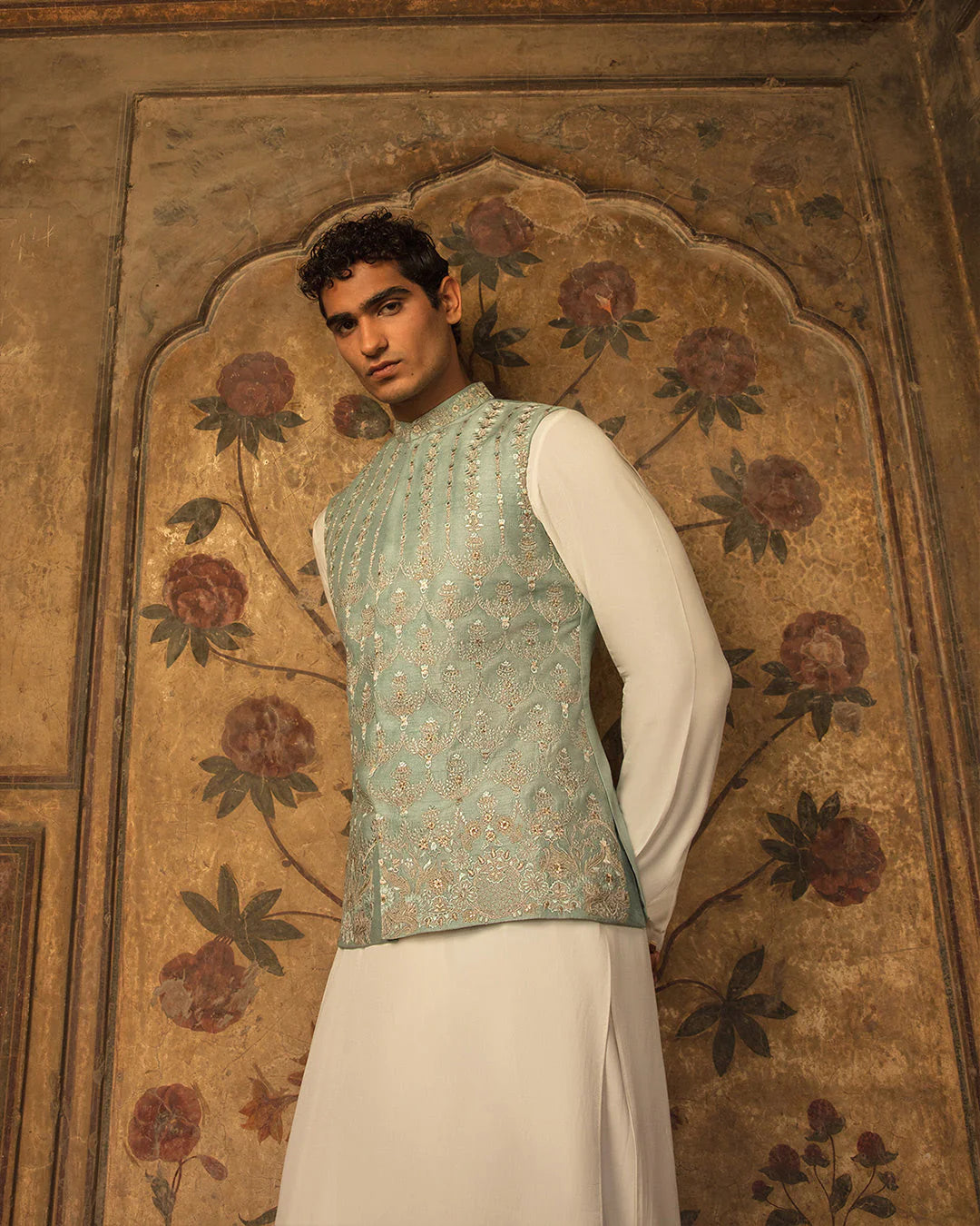 Faiza Saqlain Ice Blue Embroidered Korean Raw Silk Set