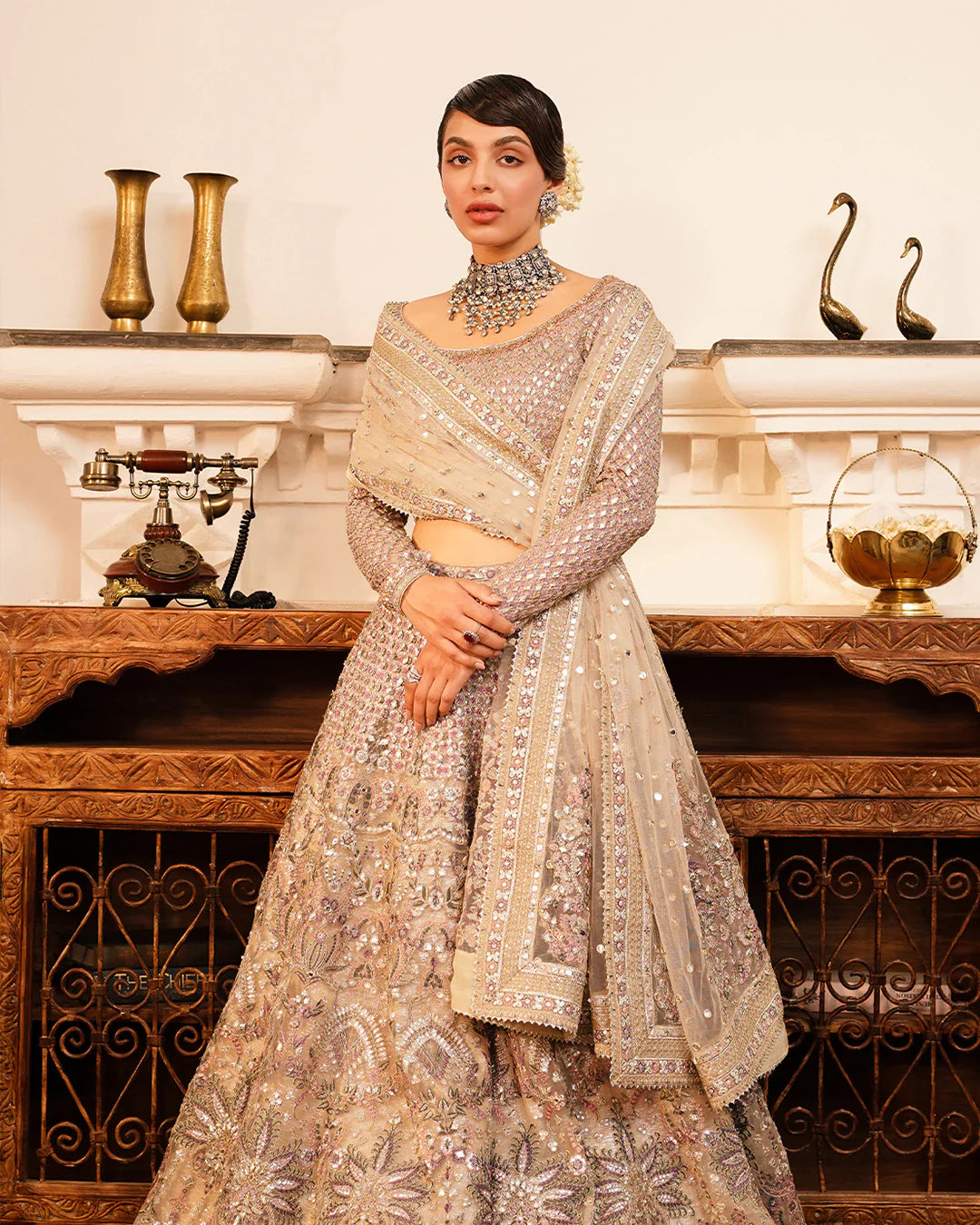 Faiza Saqlain | Embroidered Embellished Chiffon Lehenga Choli