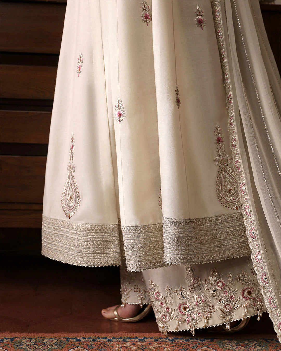 Faiza Saqlain | Ivory Cotton Silk Embroidered Suit