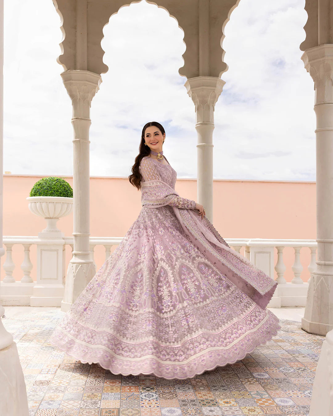 Faiza Saqlain | Lilac Net Embroidered Embellished Lehenga Choli