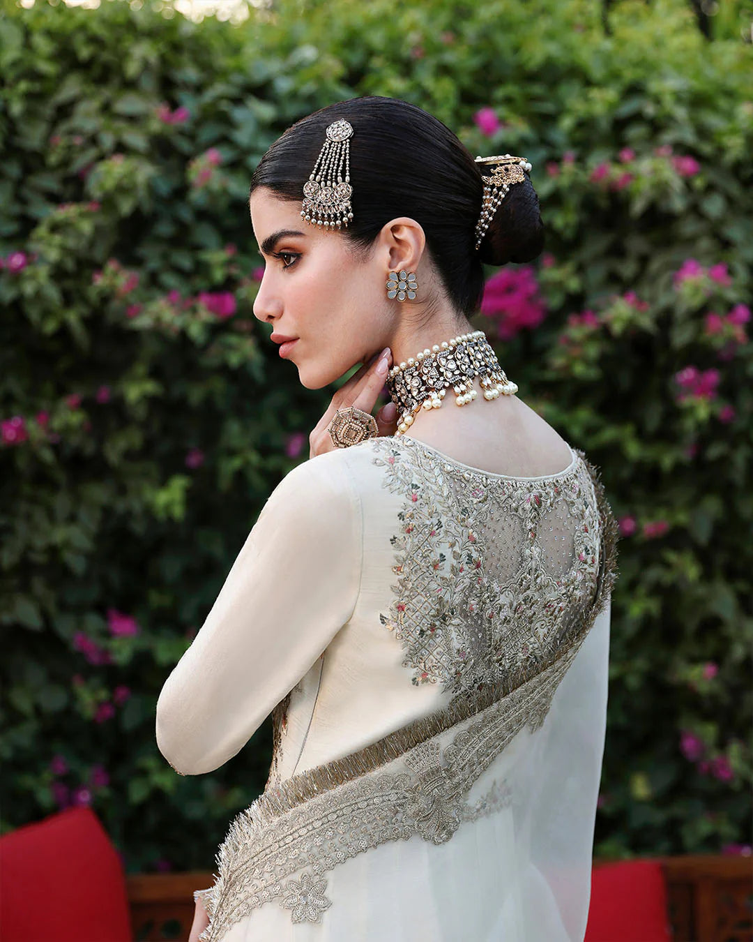 Faiza Saqlain | Off White Embroidered Korean Raw Silk Pishwas
