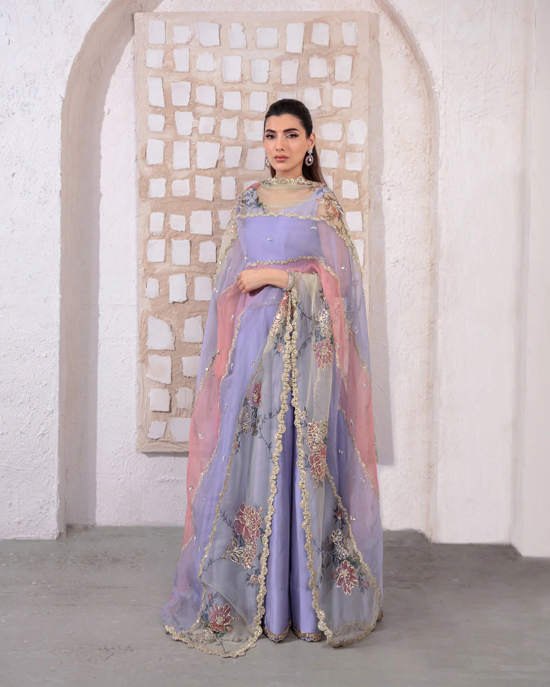 Faiza Saqlain | Lilac Silk Embroidered Pishwas