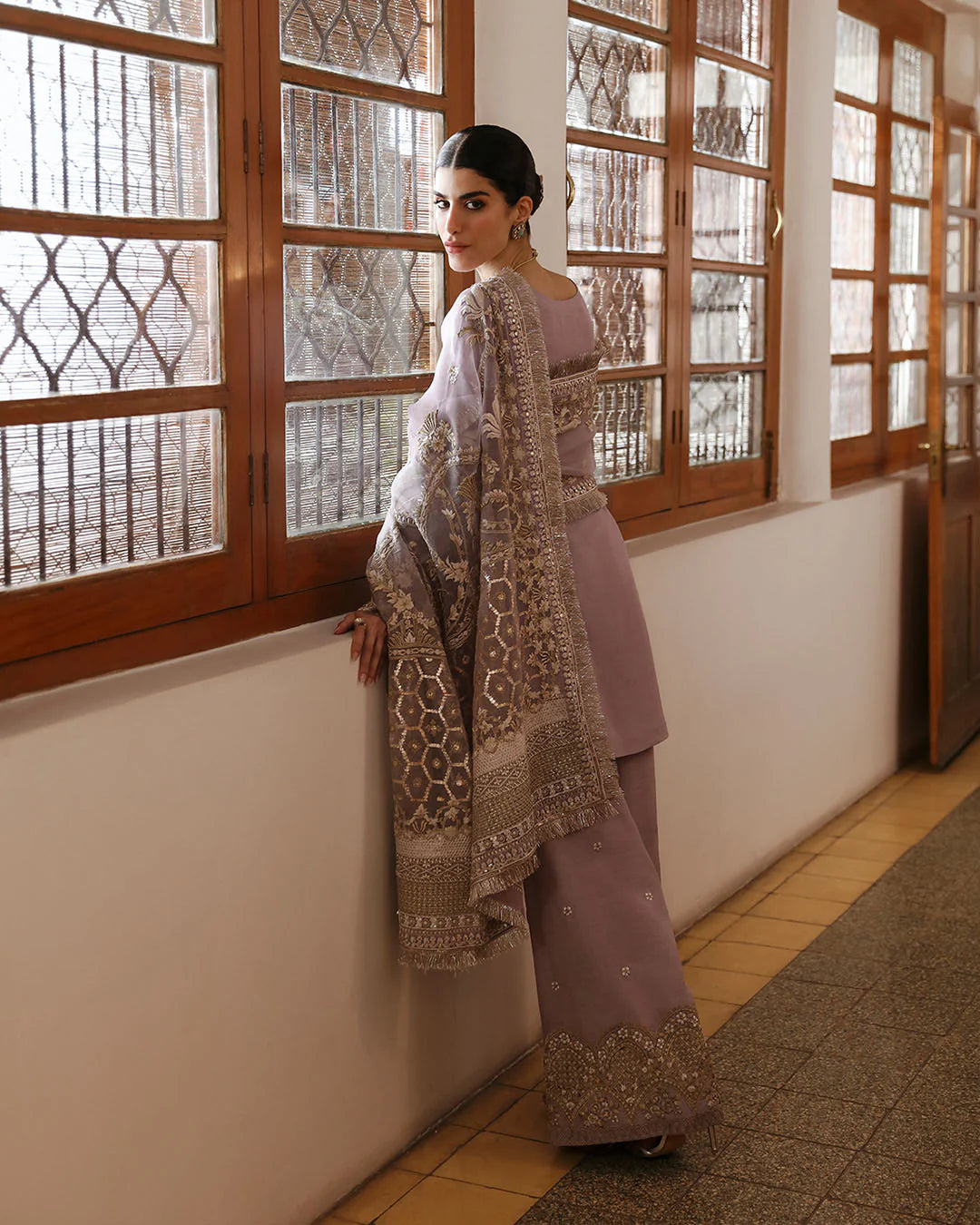 Faiza Saqlain | Lilac Raw Silk Embroidered Suit