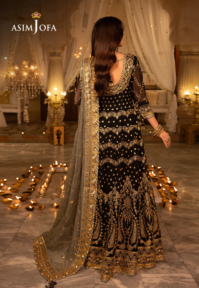 Asim Jofa | Black Embroidered Chiffon Angrakha