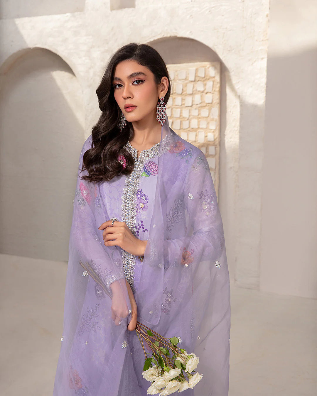 Faiza Saqlain | Lilac Silk Embellished Shirt Silhouette