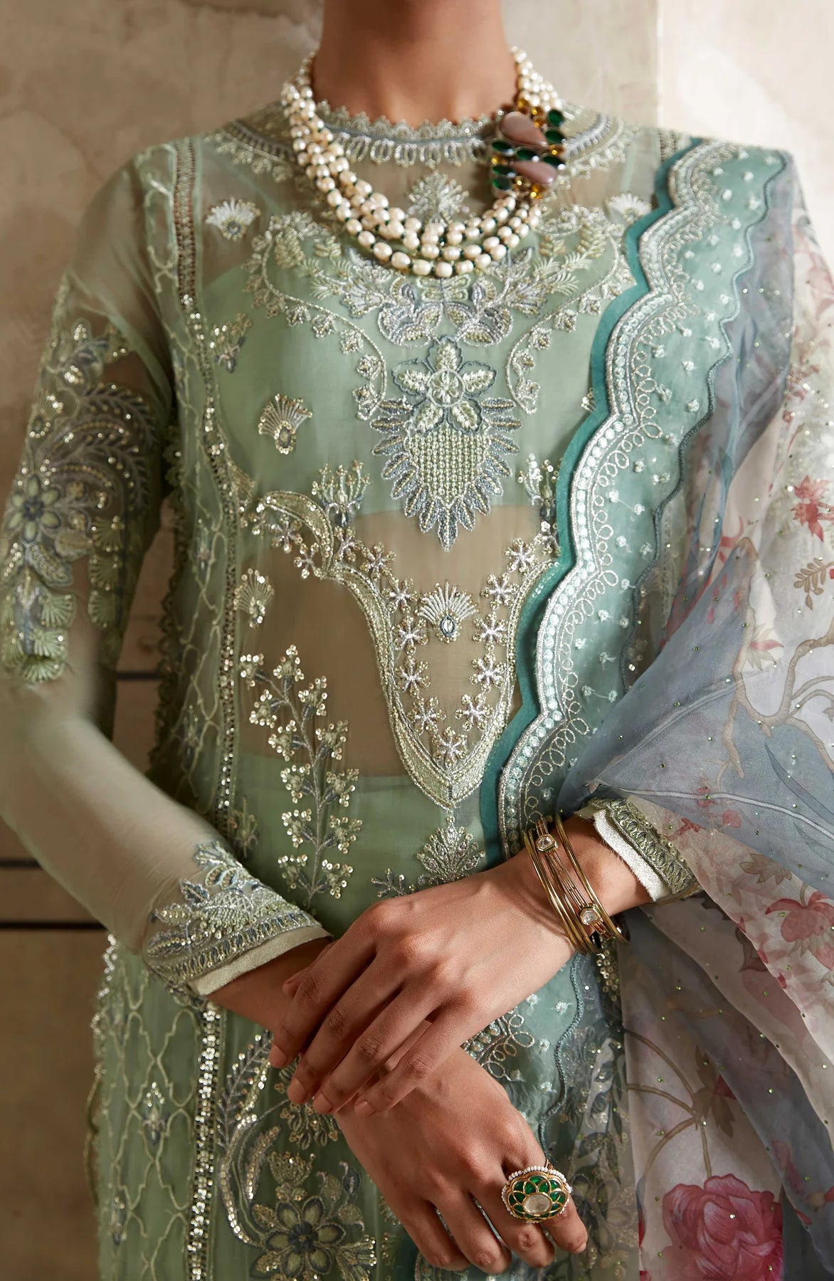 Gulbano | Organza Embroidered Long Shirt