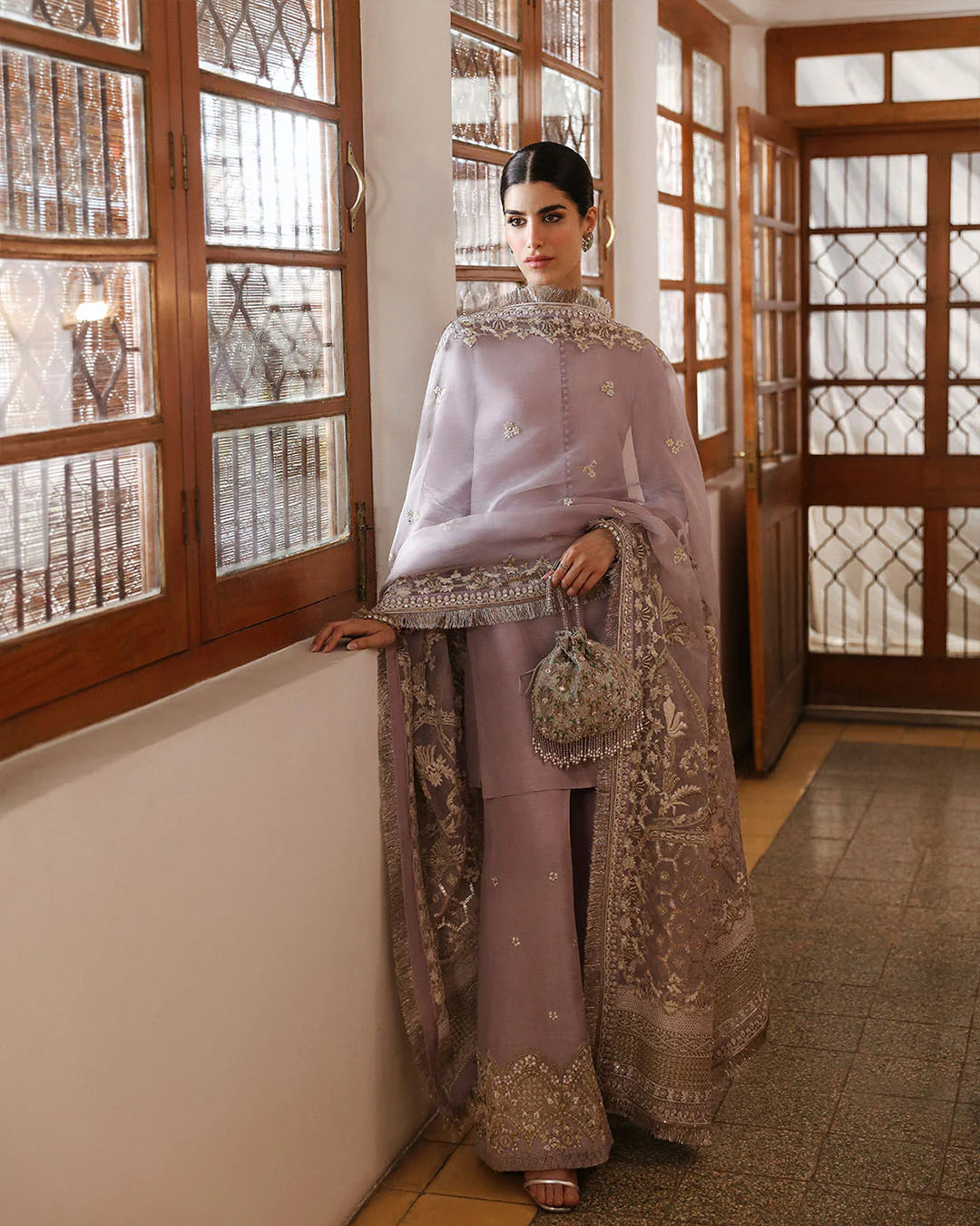 Faiza Saqlain | Lilac Raw Silk Embroidered Suit