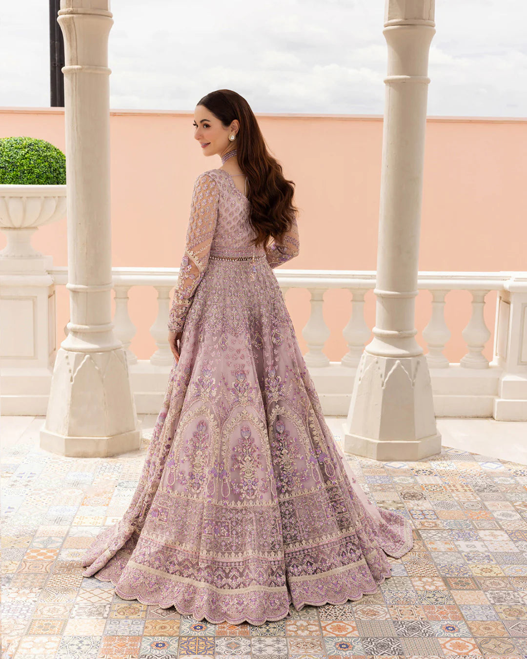 Faiza Saqlain | Lilac Net Embroidered Embellished Lehenga Choli