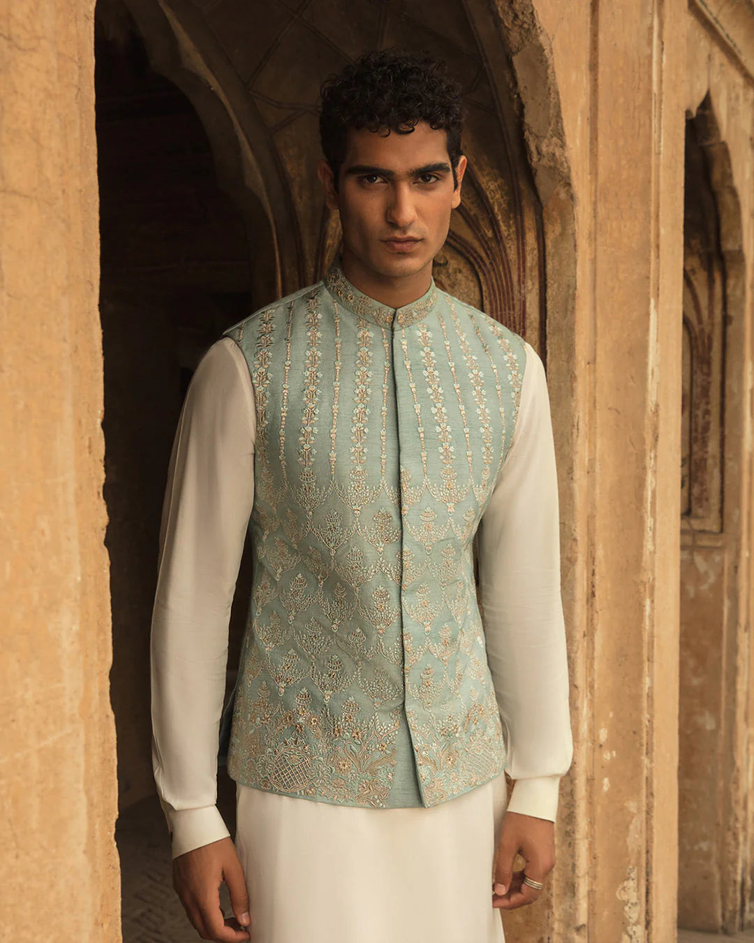 Faiza Saqlain Ice Blue Embroidered Korean Raw Silk Set