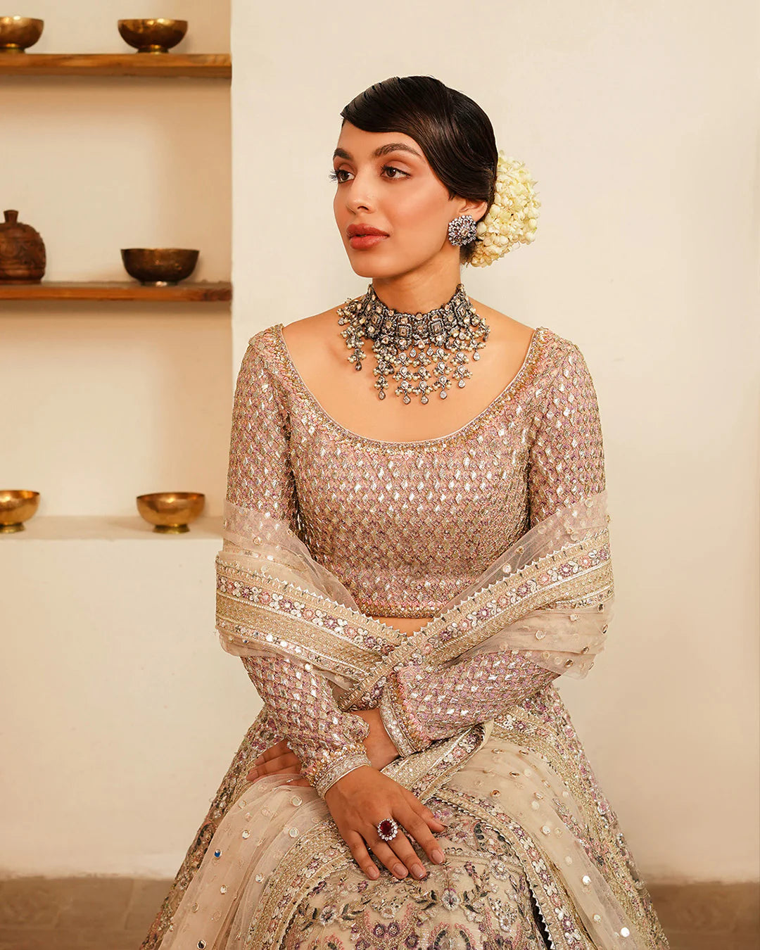 Faiza Saqlain | Embroidered Embellished Chiffon Lehenga Choli