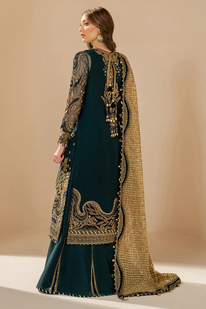 Kaya | Teal Green Embroidered Chiffon Velvet Appliqued Lehenga