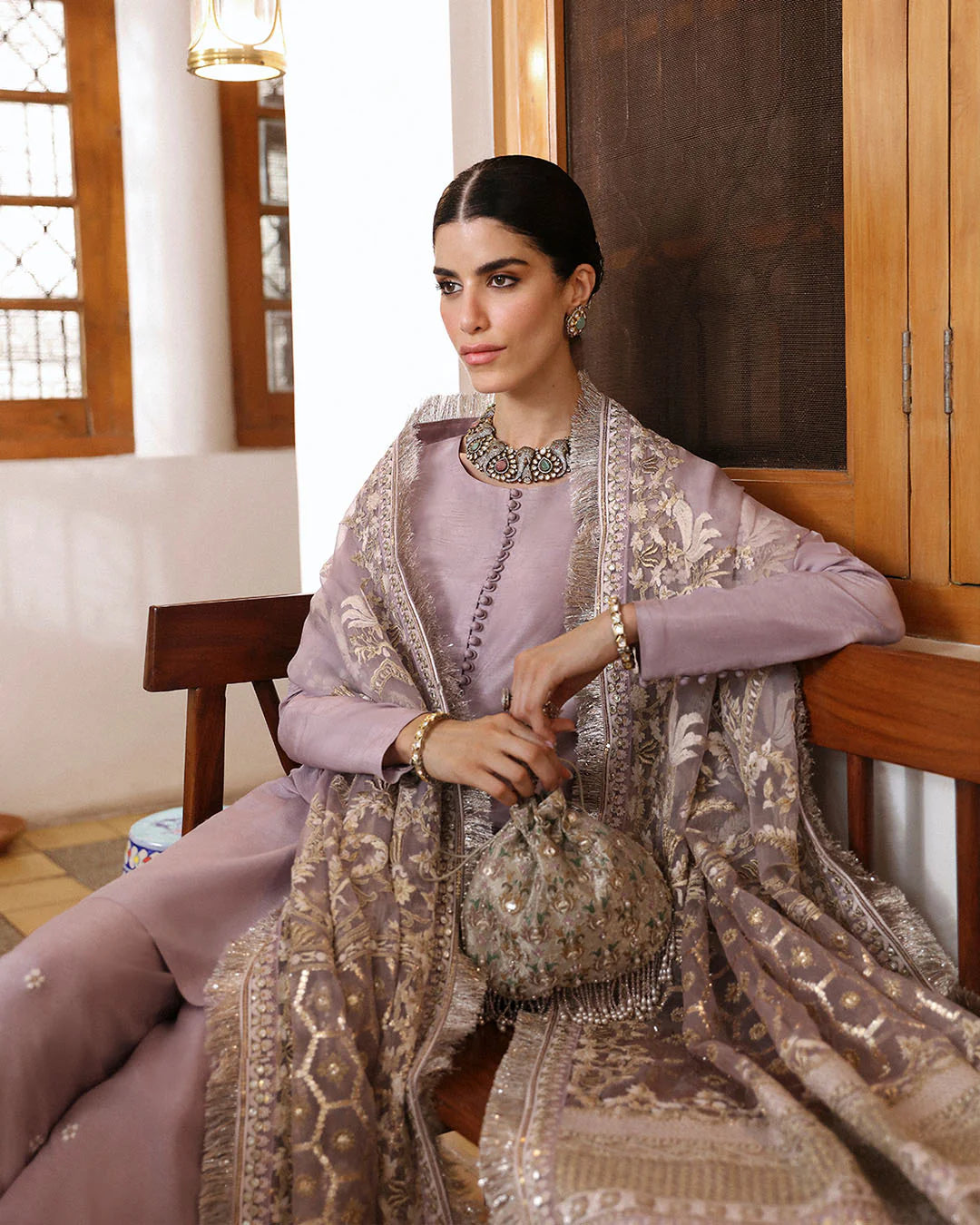 Faiza Saqlain | Lilac Raw Silk Embroidered Suit