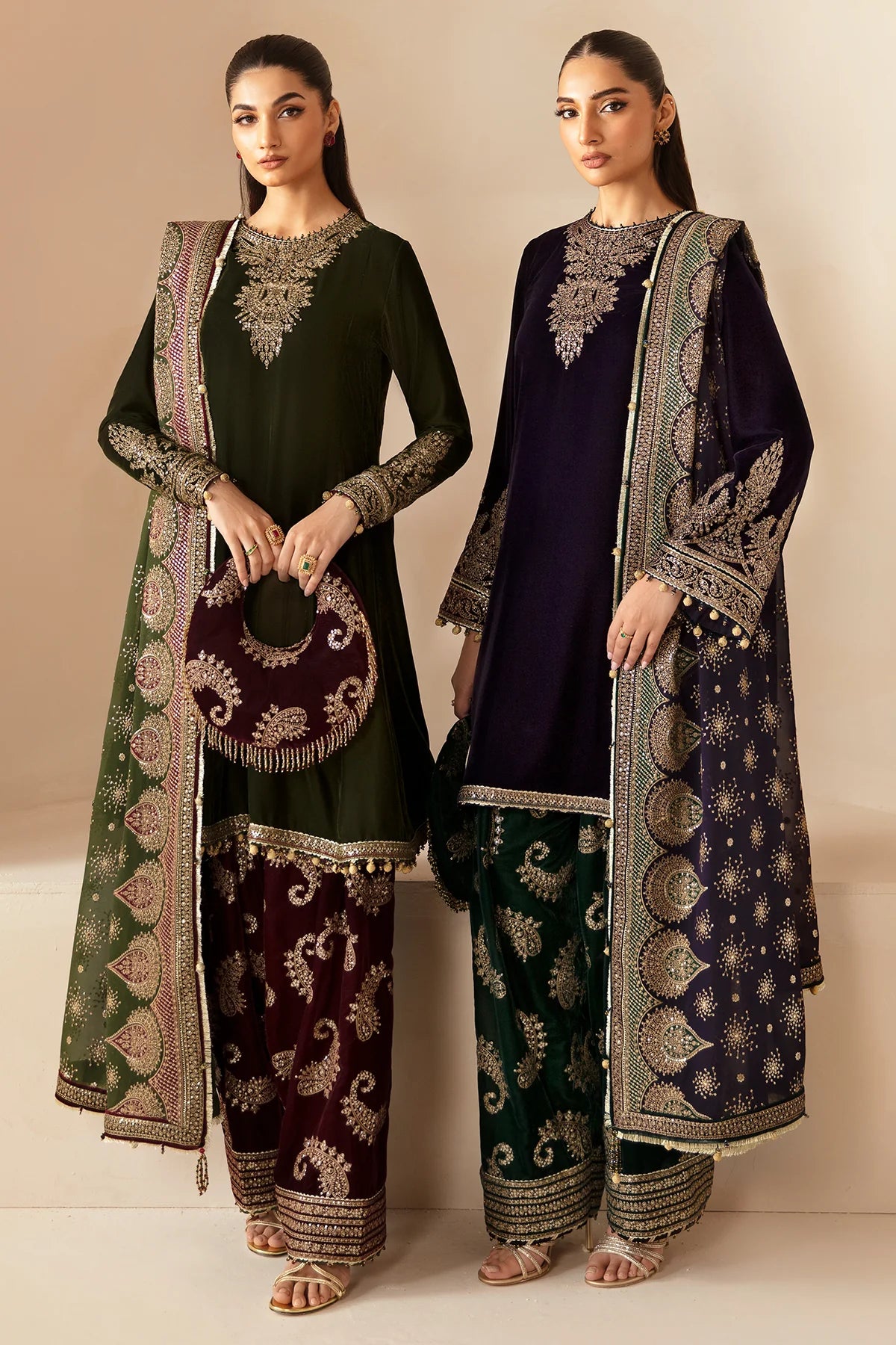 Jasmin | Green Embroidered Velvet Suit