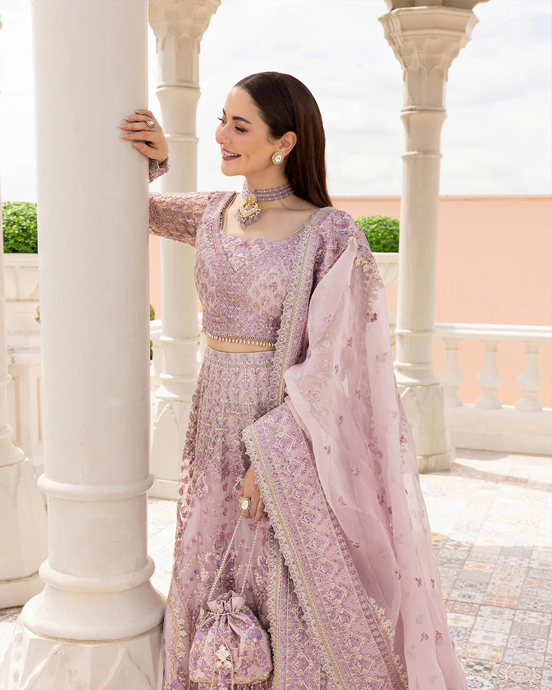 Faiza Saqlain | Lilac Net Embroidered Embellished Lehenga Choli
