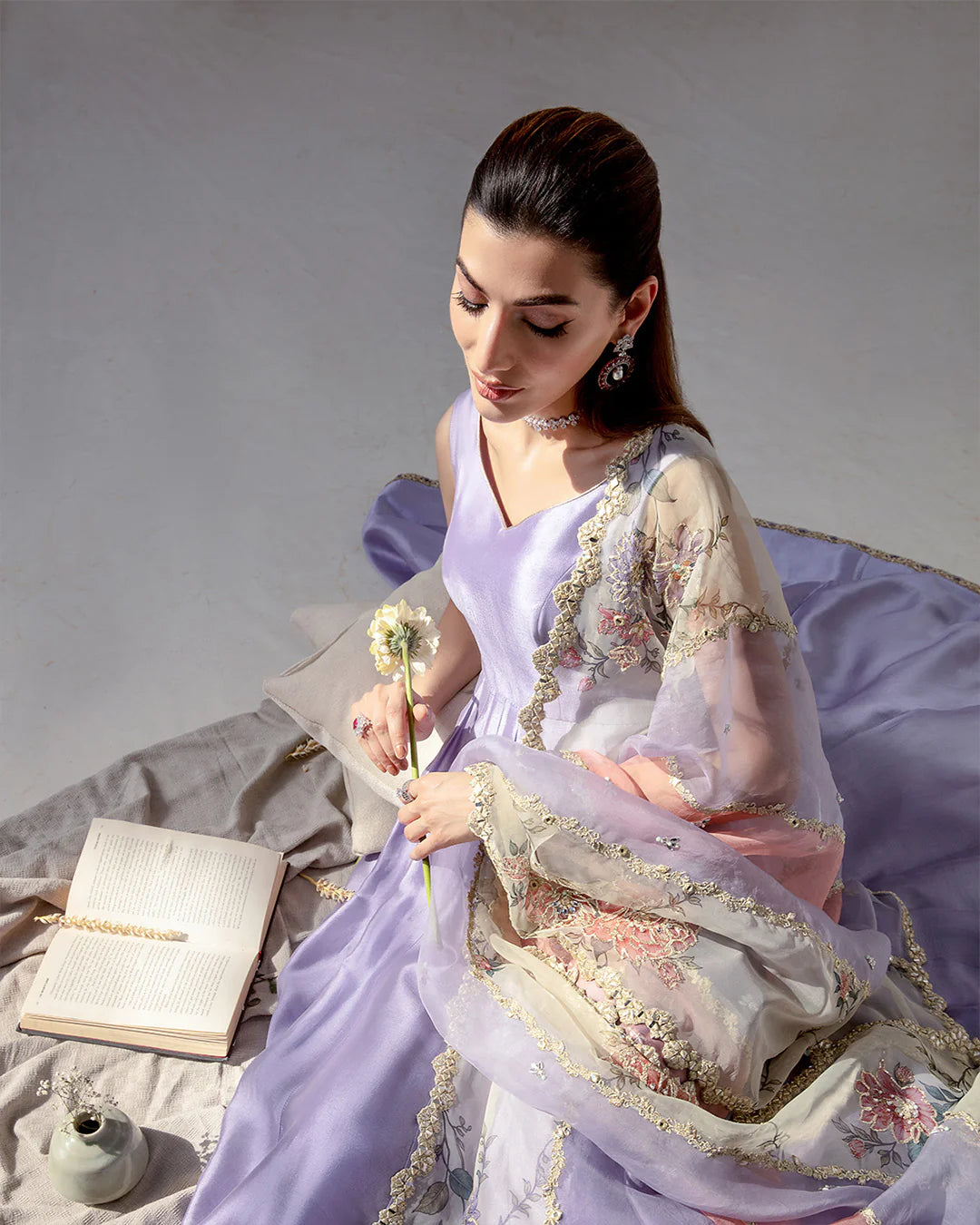 Faiza Saqlain | Lilac Silk Embroidered Pishwas
