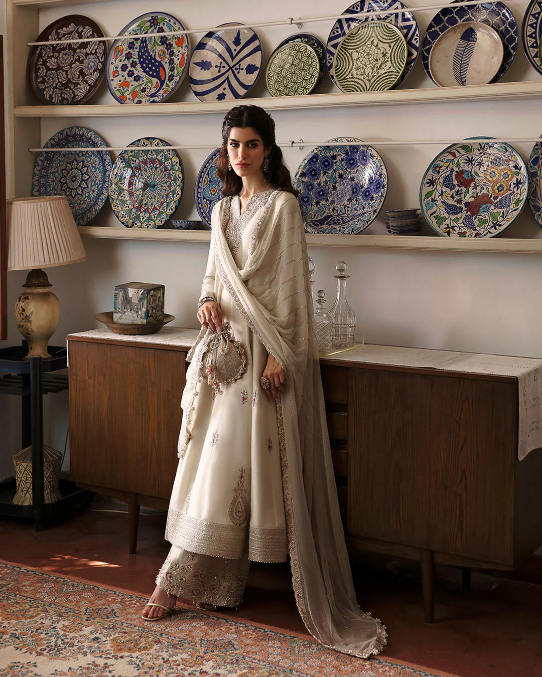 Faiza Saqlain | Ivory Cotton Silk Embroidered Suit
