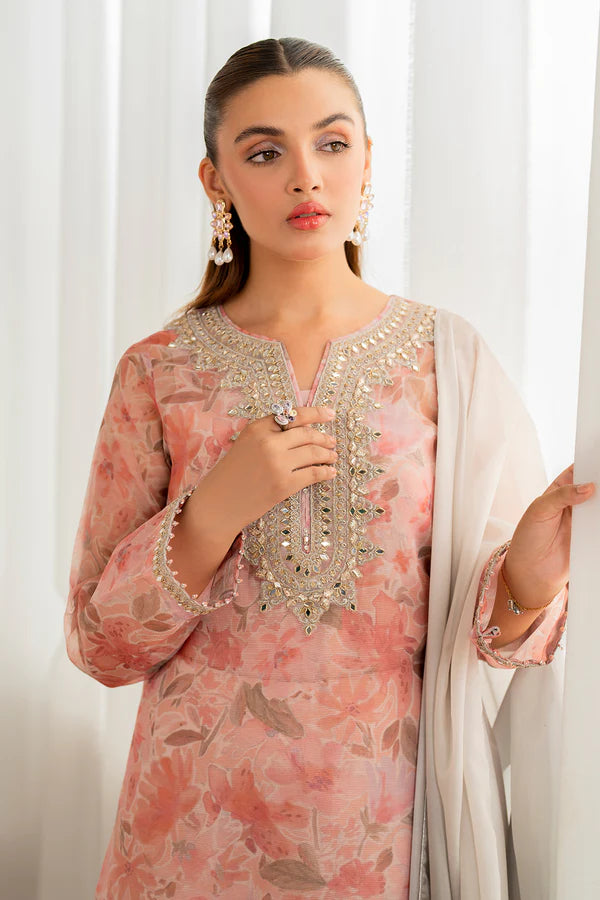 Baroque | Pink Embroidered Cotton Net Suit