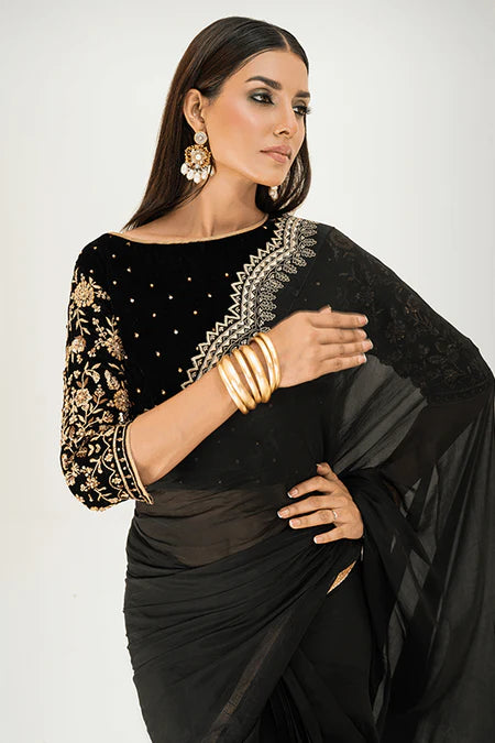 Armish | Black Velvet Embellished Saree