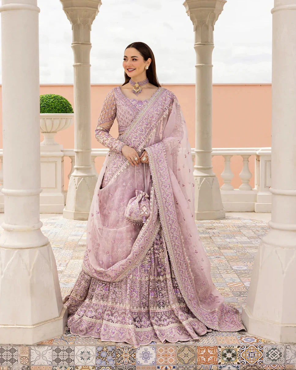 Faiza Saqlain | Lilac Net Embroidered Embellished Lehenga Choli