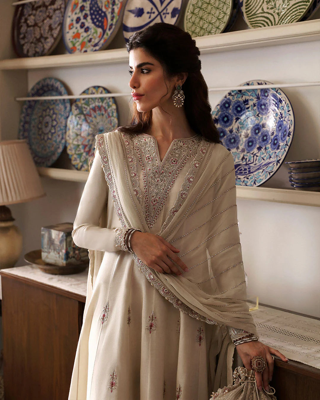 Faiza Saqlain | Ivory Cotton Silk Embroidered Suit