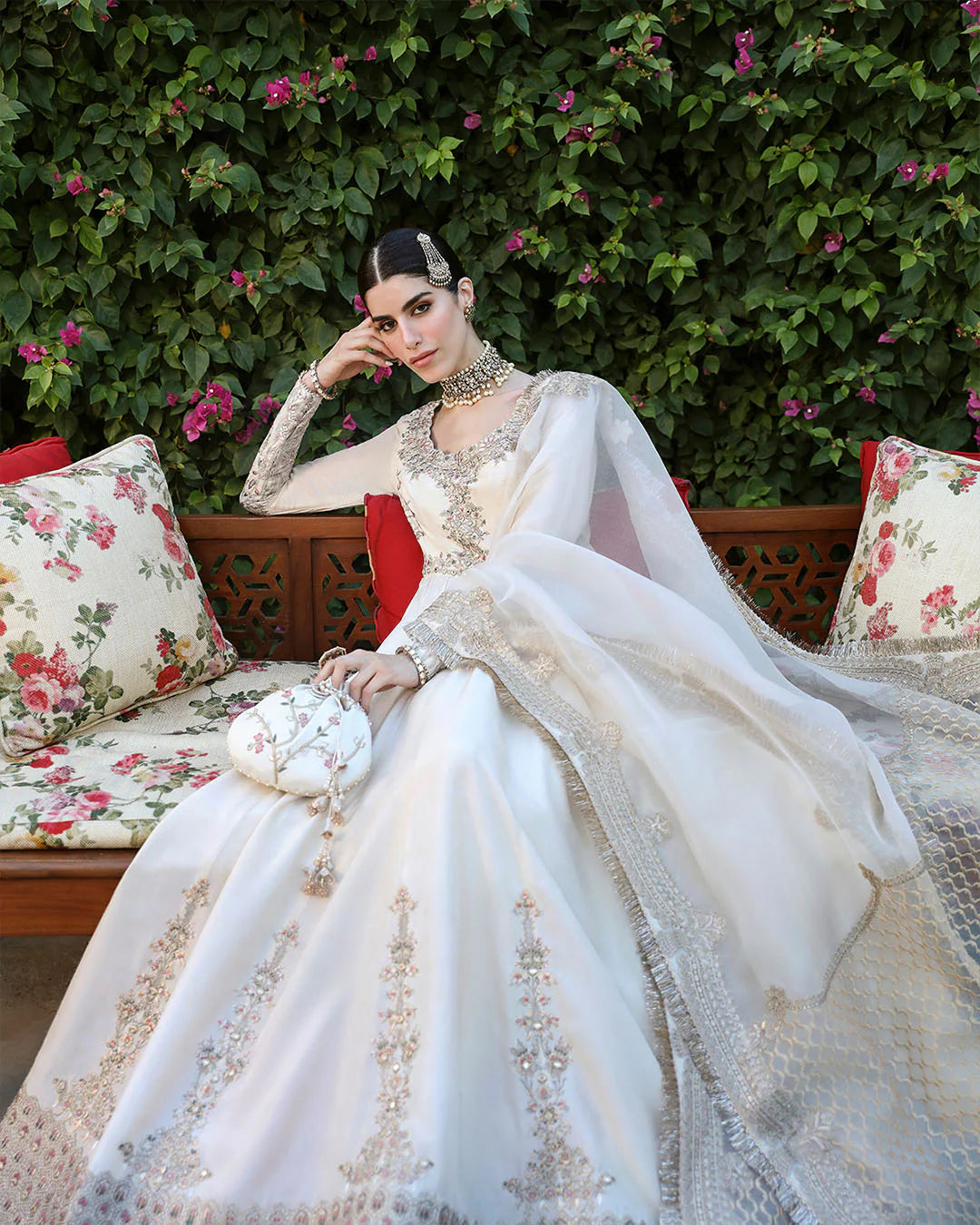 Faiza Saqlain | Off White Embroidered Korean Raw Silk Pishwas
